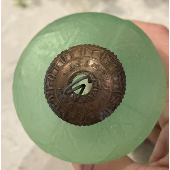 ANTIQUE KUGEL RARE MID WEST GLASS Heavy GREEN GRAPE SHAPE Brass Top 4.25” 2.5oz - Picture 3 of 7